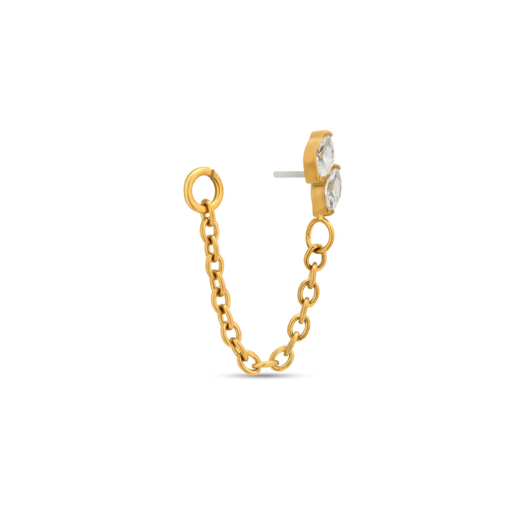 18k V-Gold Duo Marquise with Chain Flatback