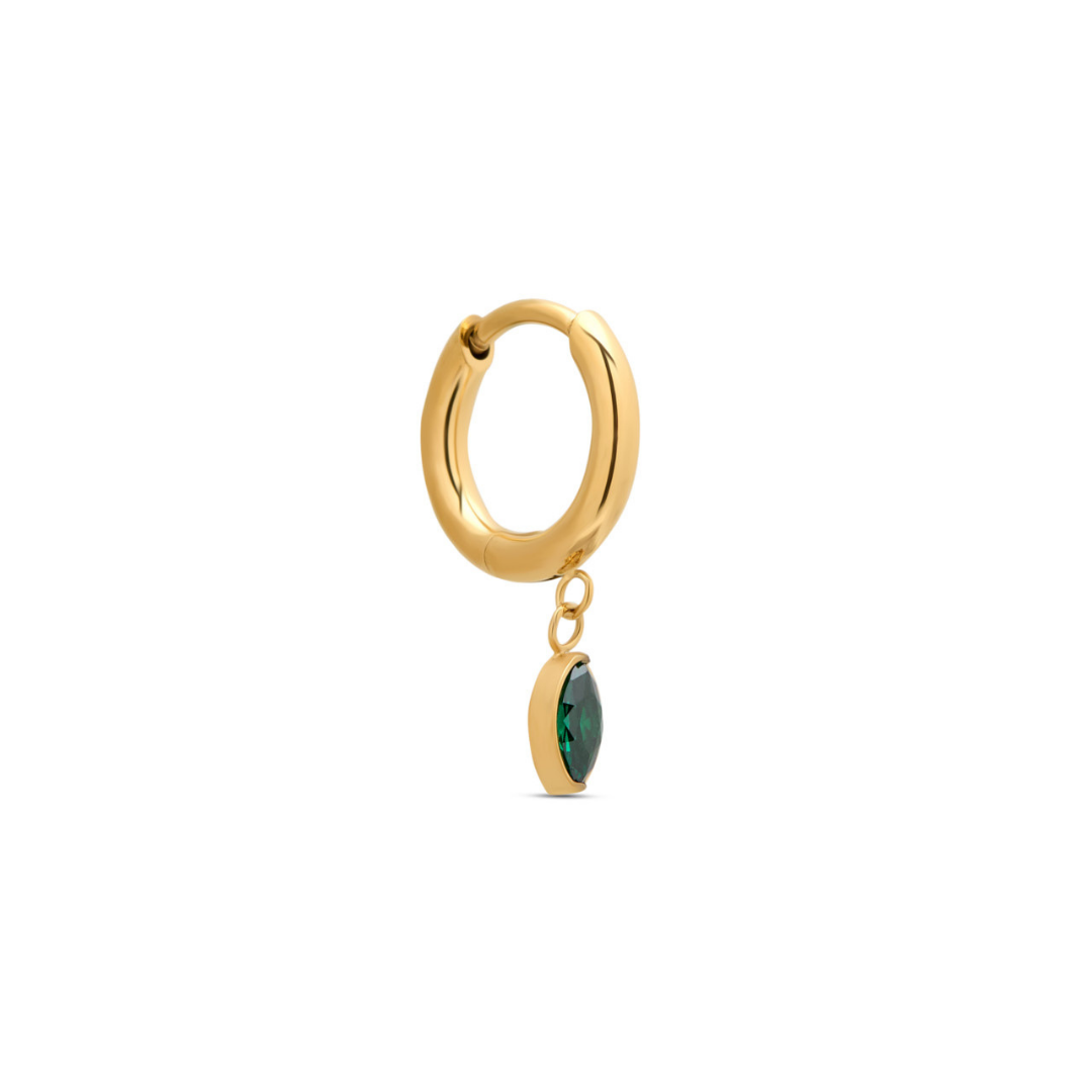 18k V-Gold Ear Clicker w Emerald Marquise Dangle