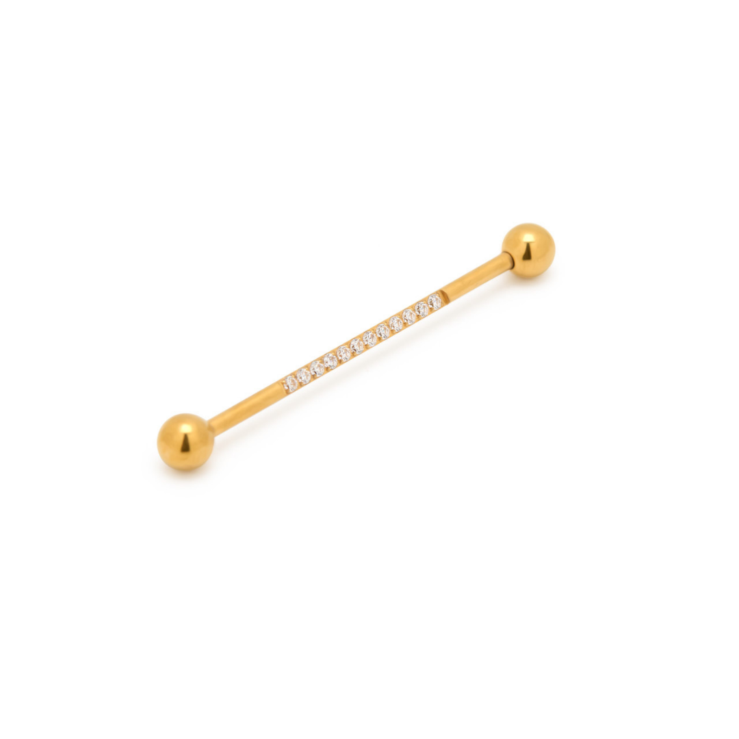 18k V-Gold Titanium Jewelled Internal Thread Straight Barbell