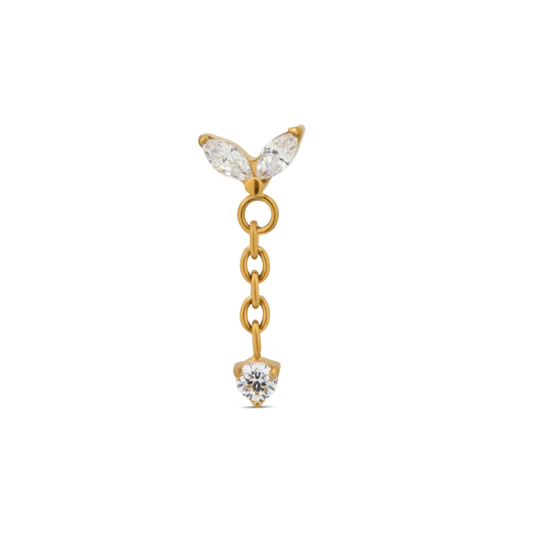 18k V-Gold 2 Marquise with chain stone Dangle Flatback