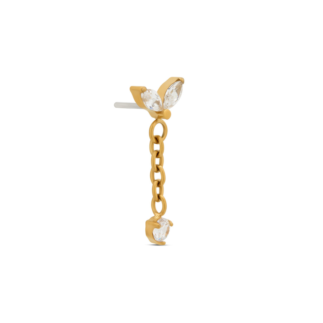 18k V-Gold 2 Marquise with chain stone Dangle Flatback