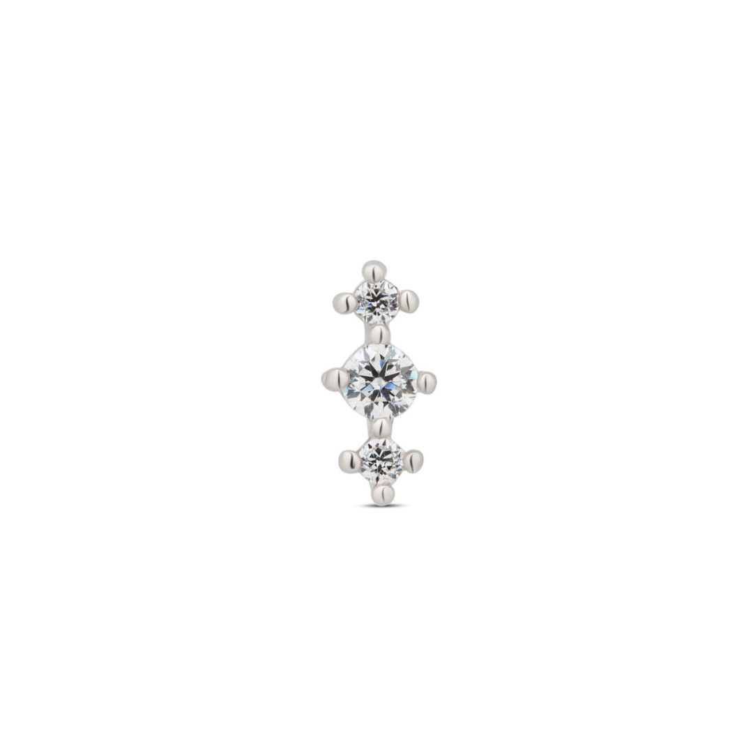 14kt White Gold Flatback - 3 Stone Prong Set Round 1mm - 2mm