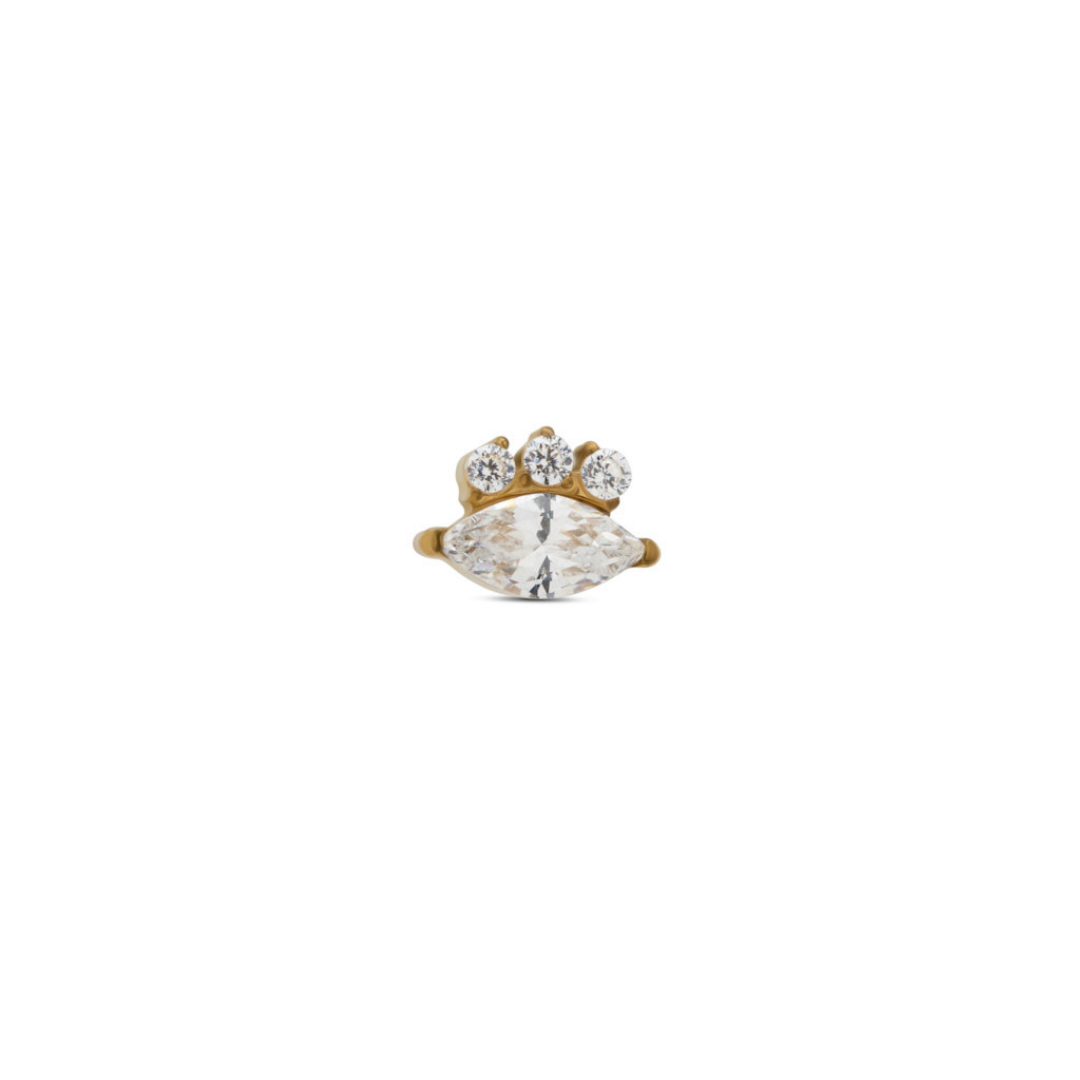 18k V-Gold Marquise with Trio Stones Flatback