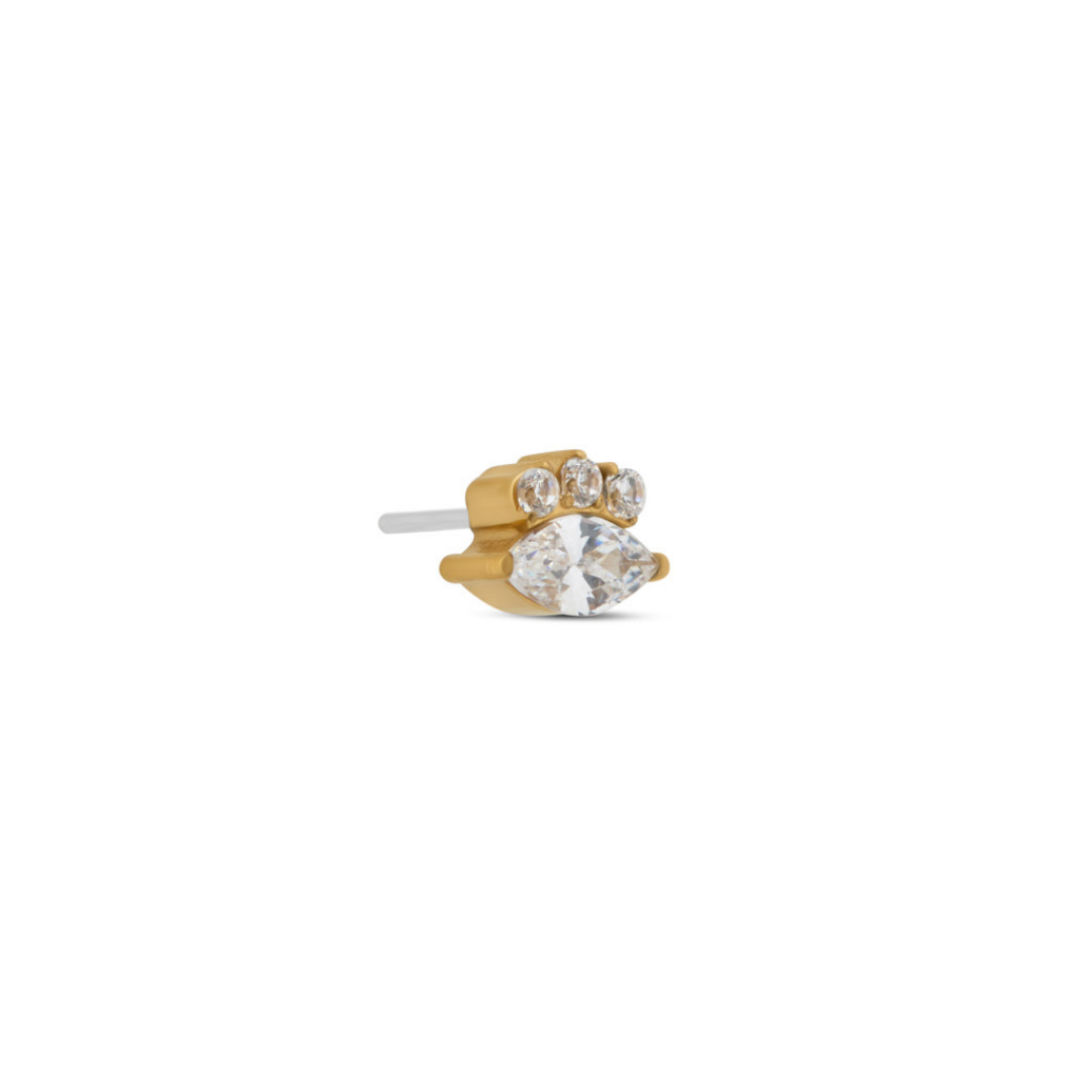 18k V-Gold Marquise with Trio Stones Flatback