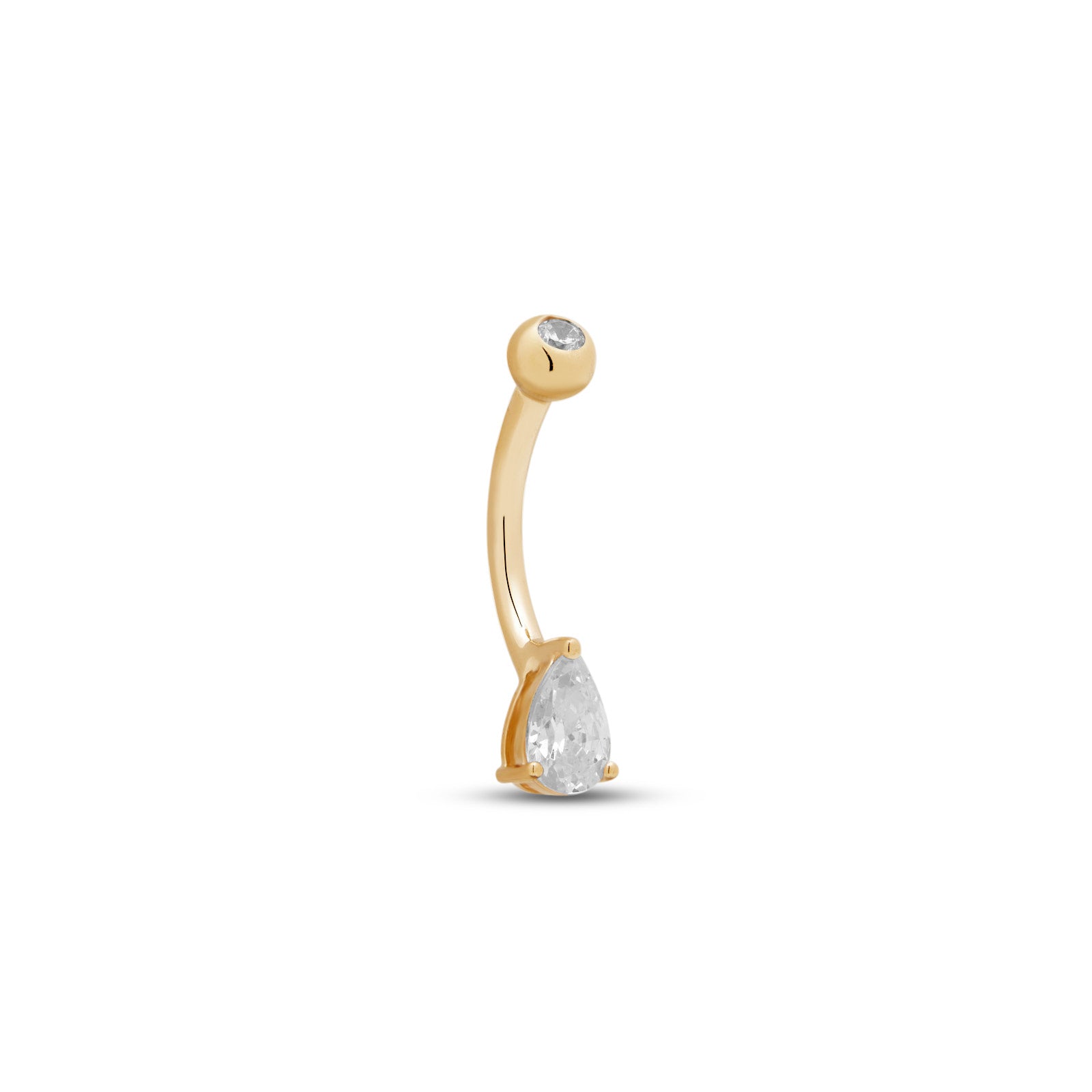 14kt Gold Pear Prong Set Navel Bar