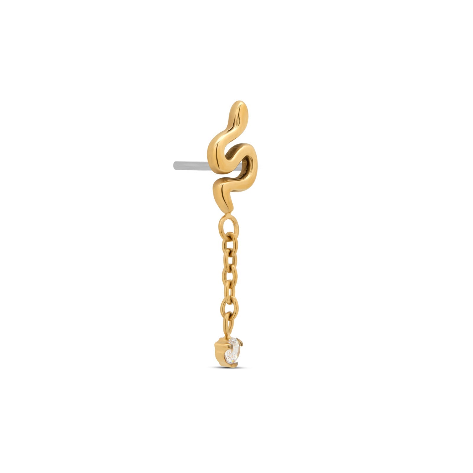 18k V-Gold Smooth Snake with chain Dangle stone Flatback