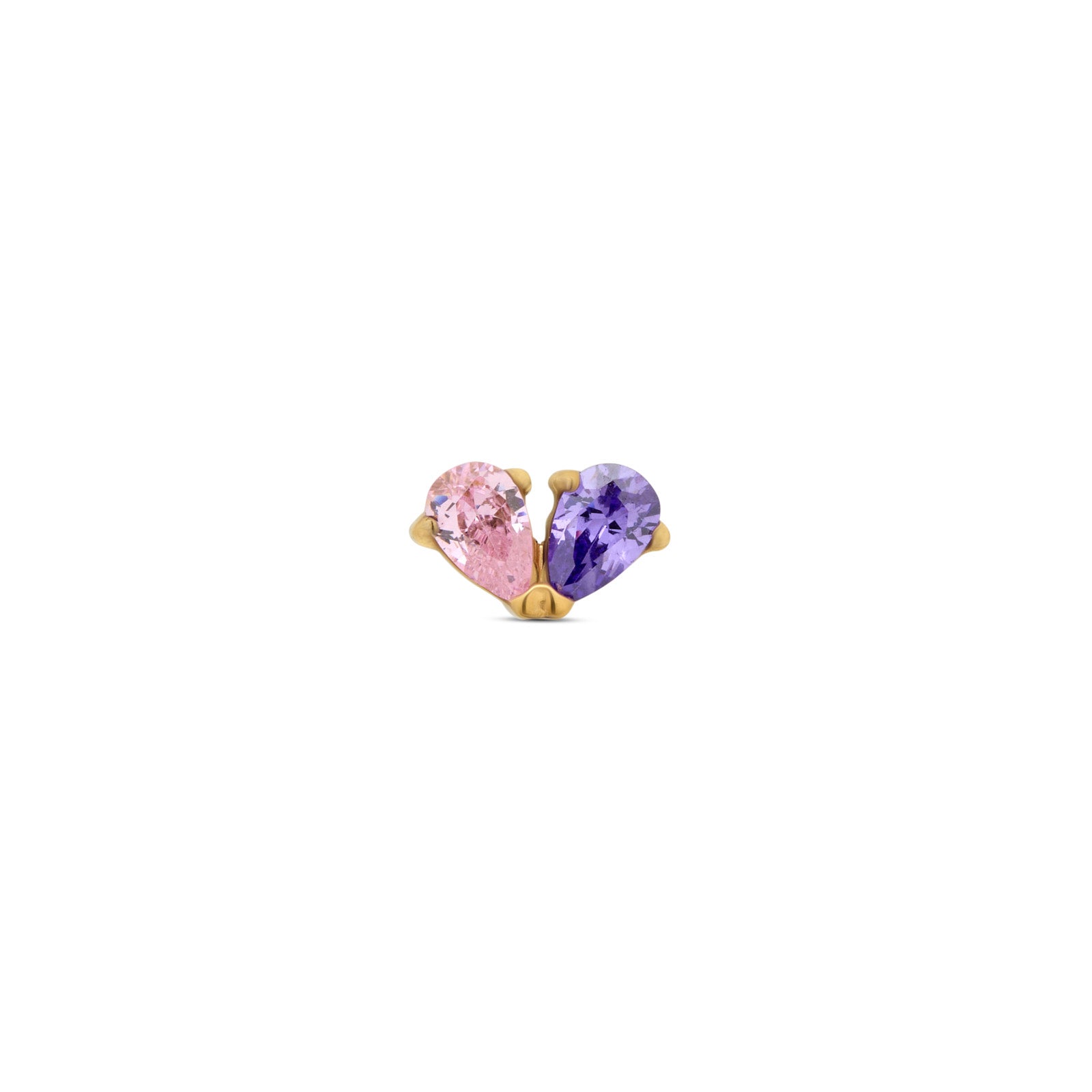 18k V-Gold Duo Tear in Amethyst & Pink Flatback