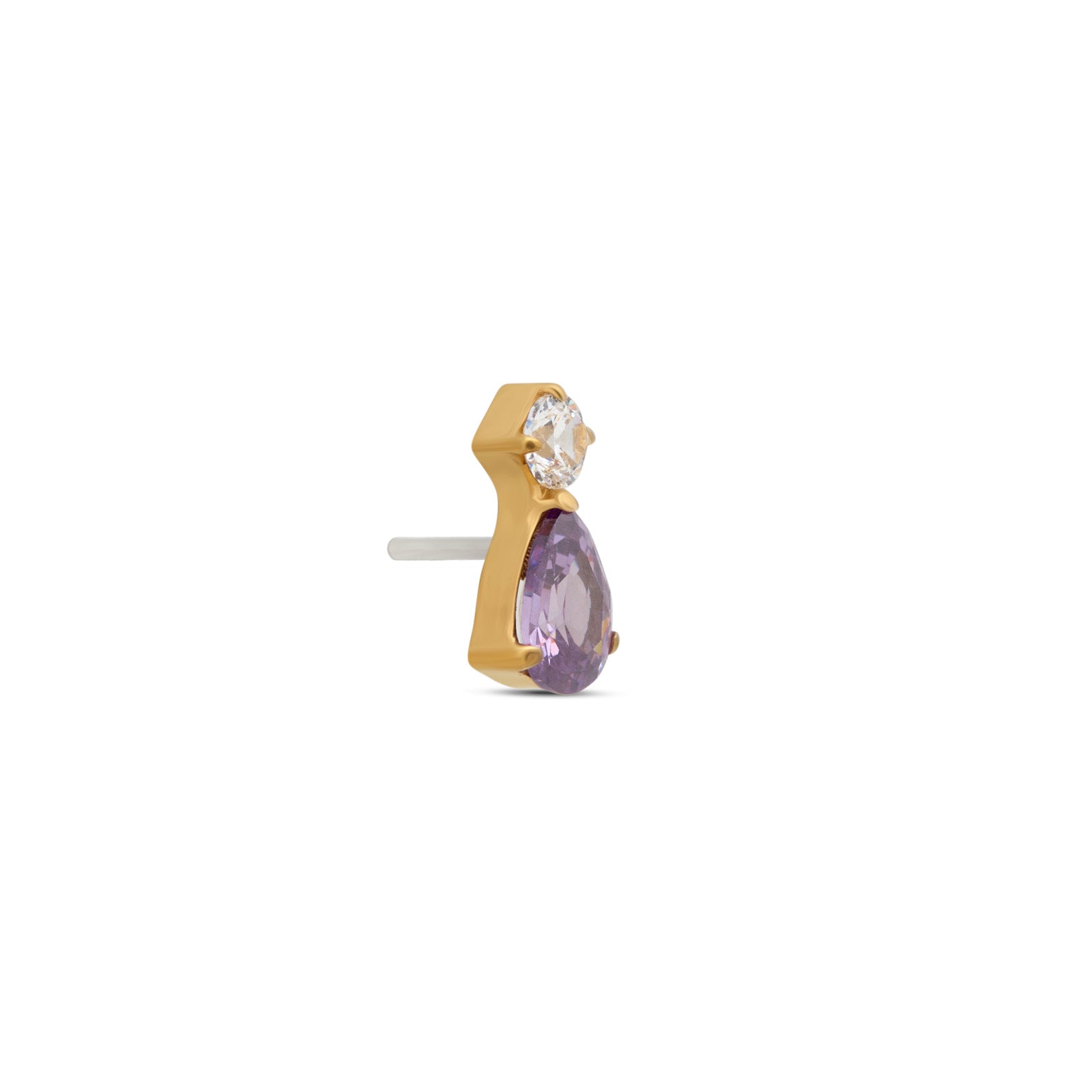 18k V-Gold Amethyst Tear with CZ Stone Flatback