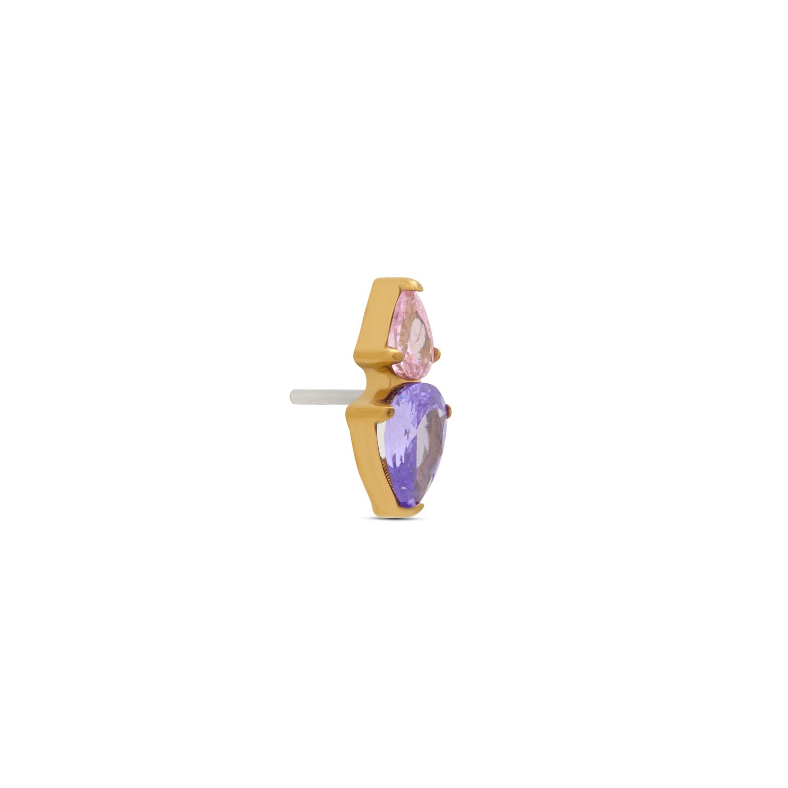 18k V-Gold Dual Teardrops in Amethyst & Light Pink Flatback