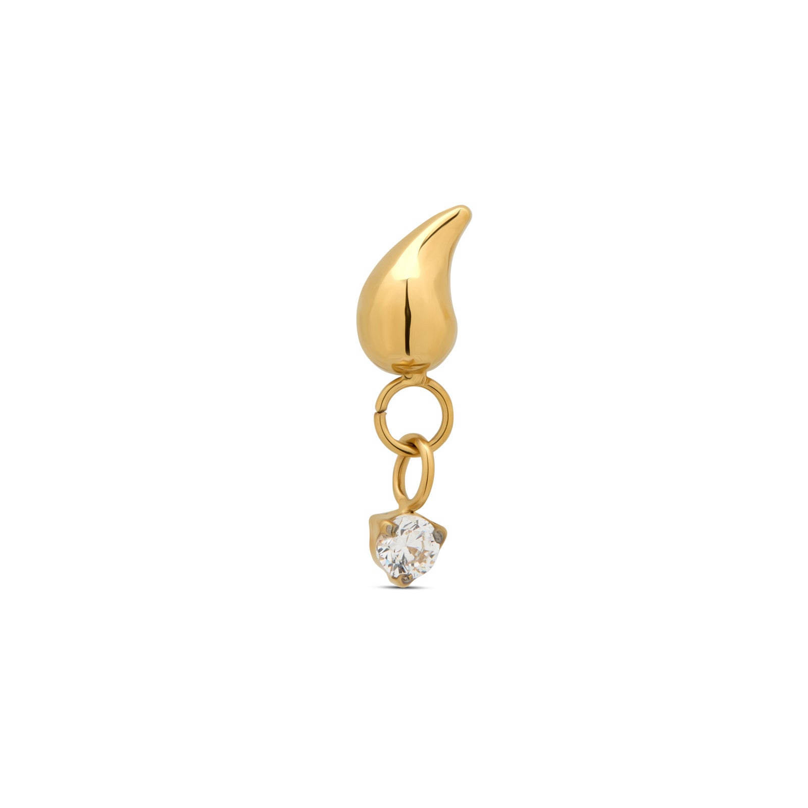18k V-Gold Droplet with dangle CZ Round Stone Flatback