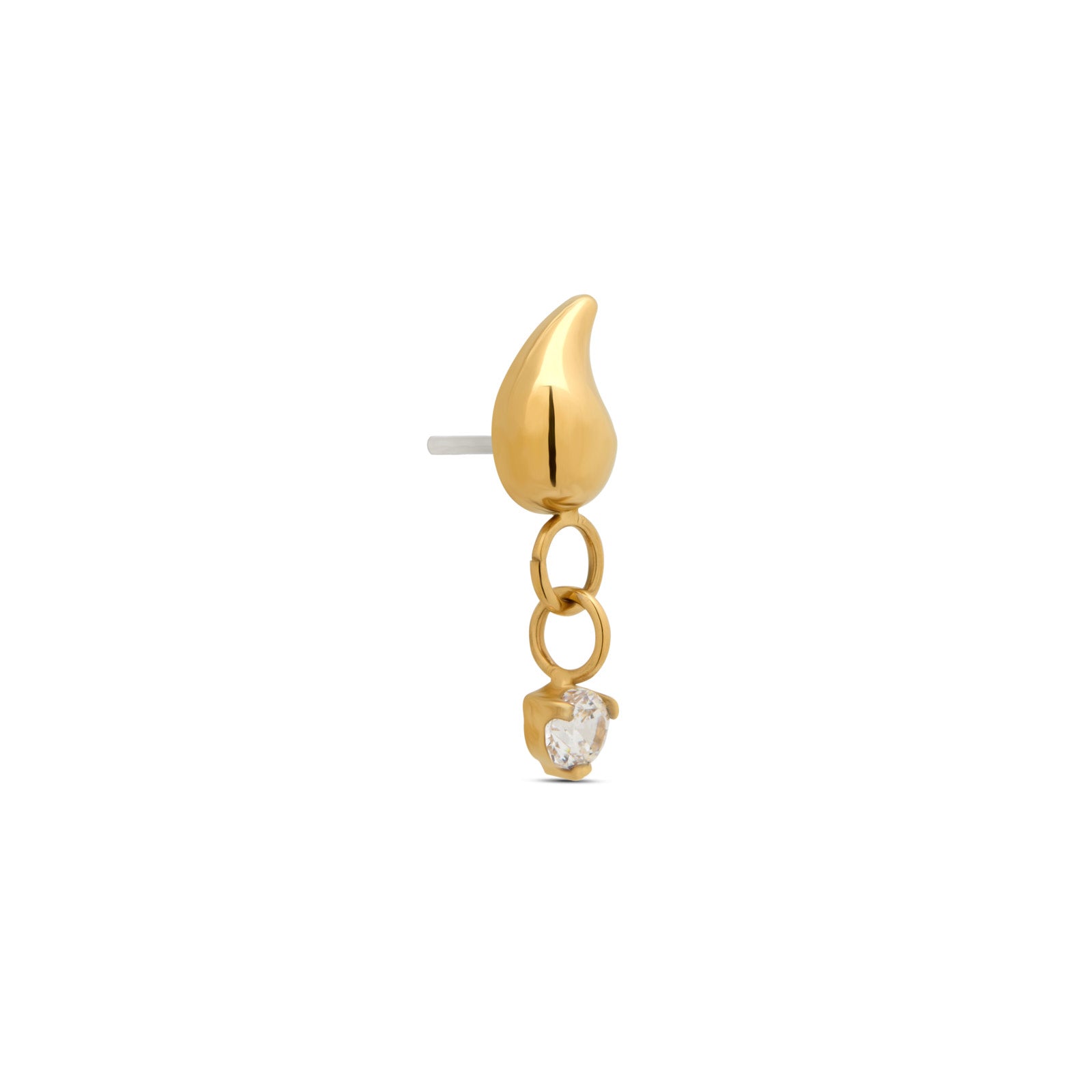 18k V-Gold Droplet with dangle CZ Round Stone Flatback