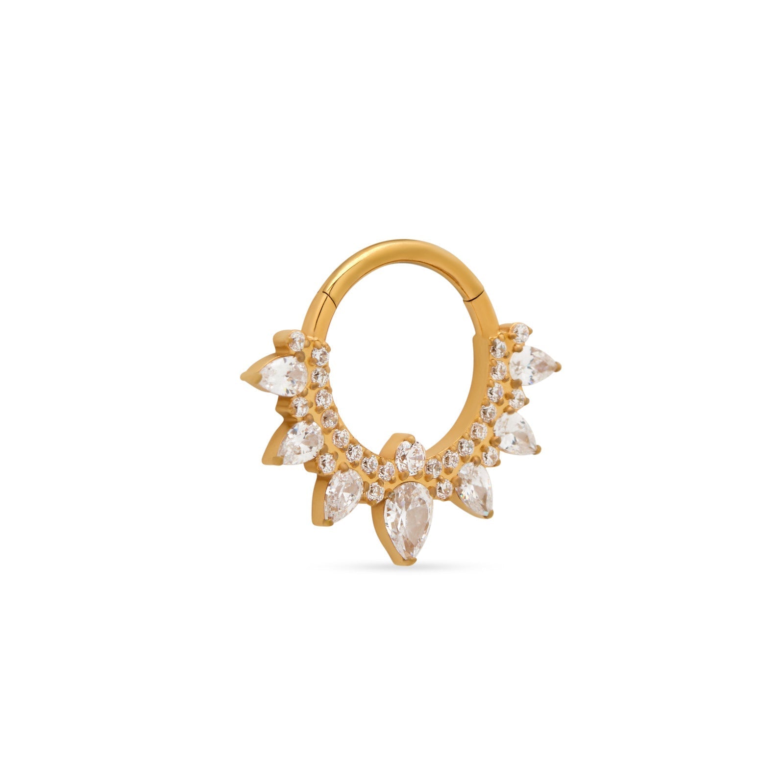 18k V-Gold Jewelled Pear Cluster Hinged Ring