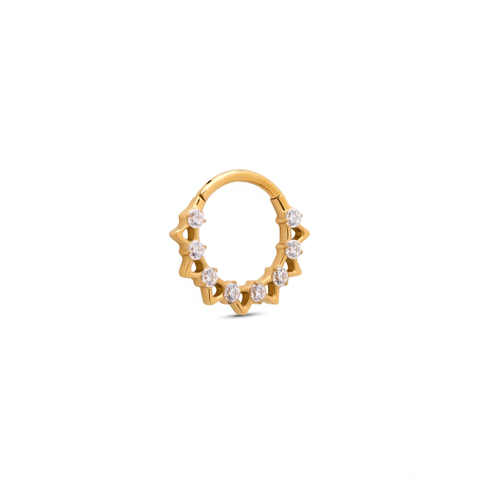 18k V-Gold Jewelled Hollow Spike Hinged Ring