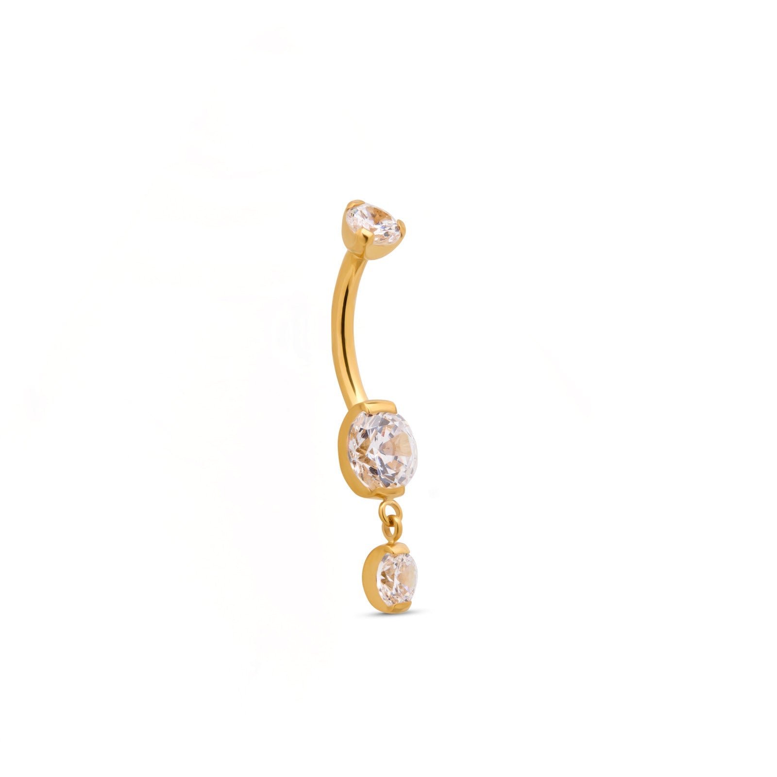 18k V-Gold 1 Drop Jewelled Prong Navel Bar