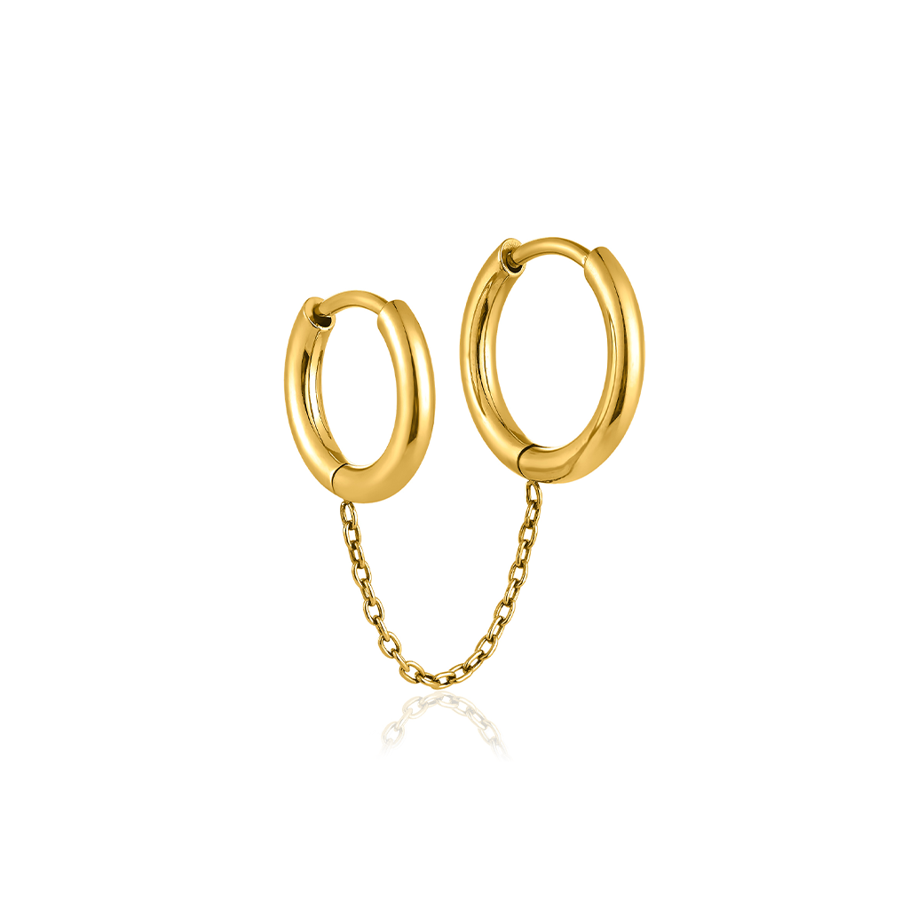 18k V-Gold Double Hoop Chain Earring