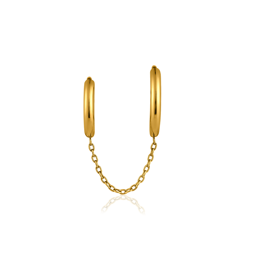 18k V-Gold Double Hoop Chain Earring