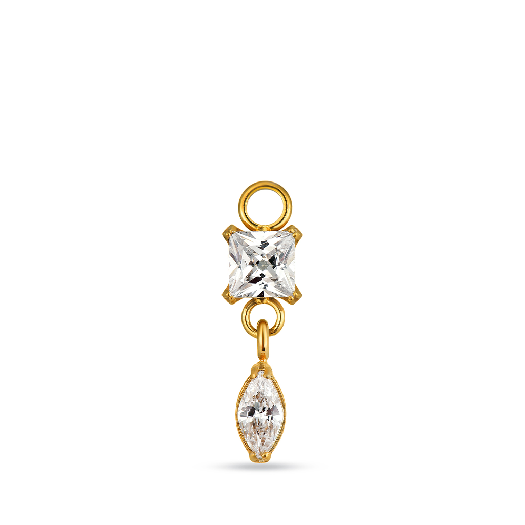 18K V-Gold Square & Marquise Crystal Charm