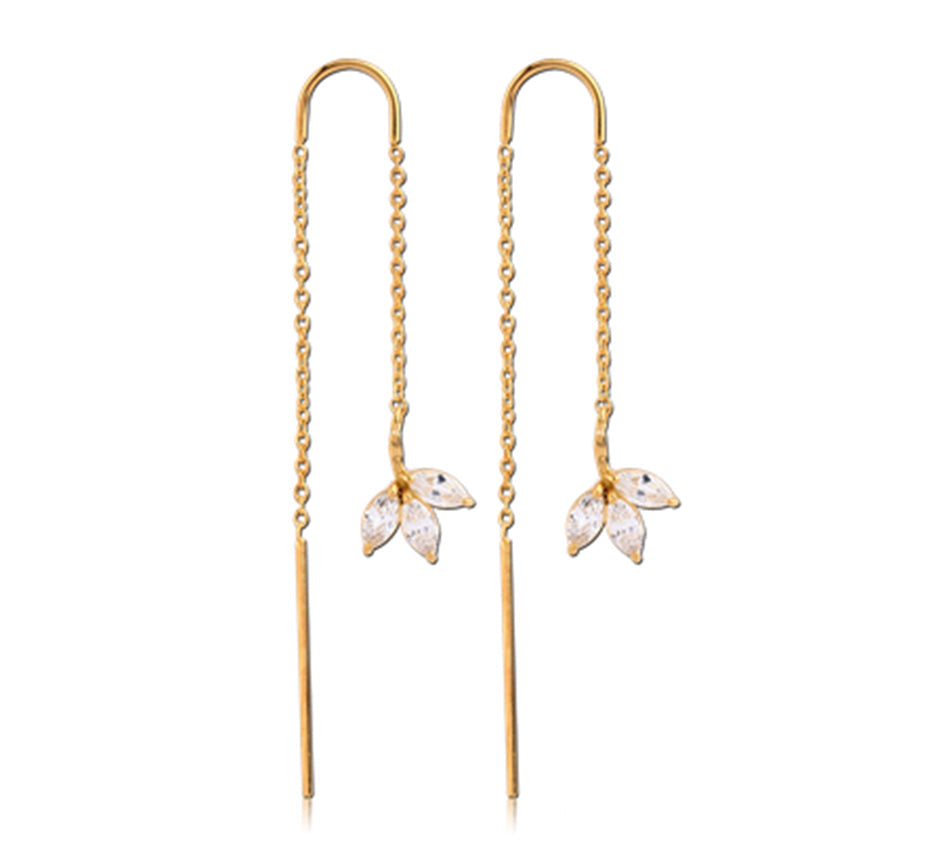 V-Gold Marquise Chain Threader Earrings - Pair