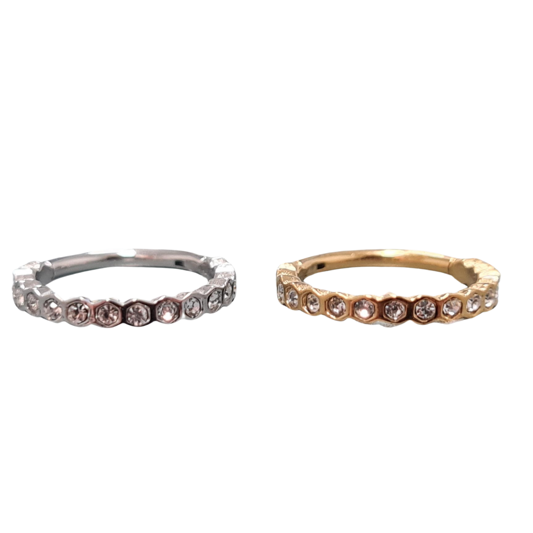 Jewelled Hexagon Hinged Ring