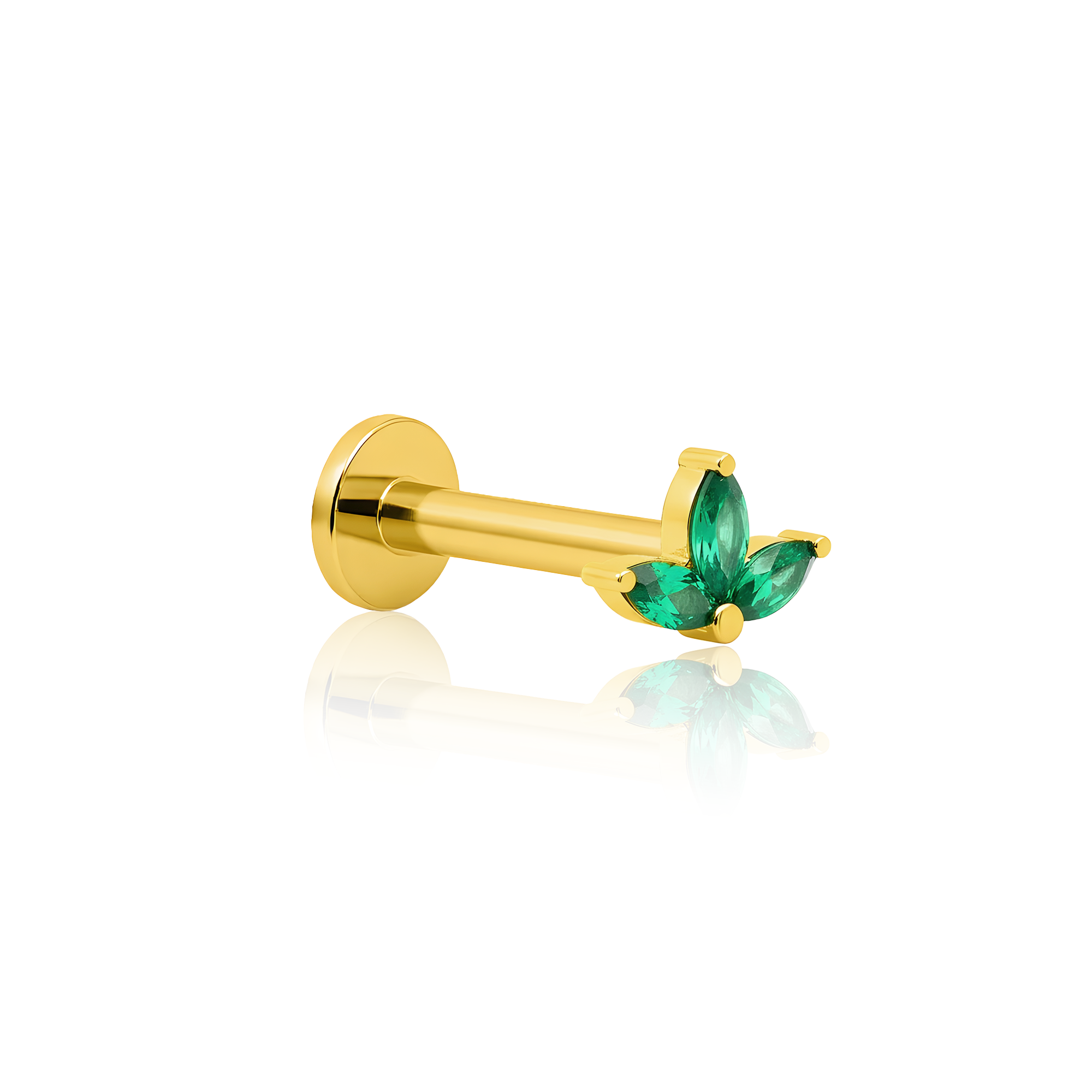 18k V-Gold Marquise Fan in Emerald Flatback