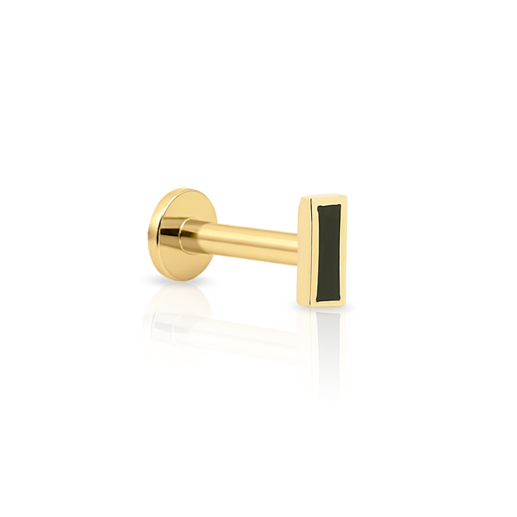 14kt Gold Flatback - Black Baguette