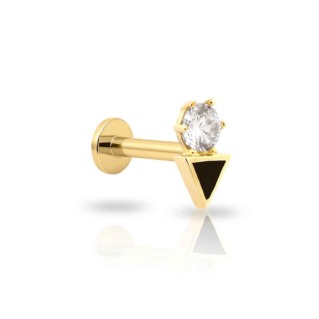 14kt Gold Flatback - Triangle Jet with Crystal