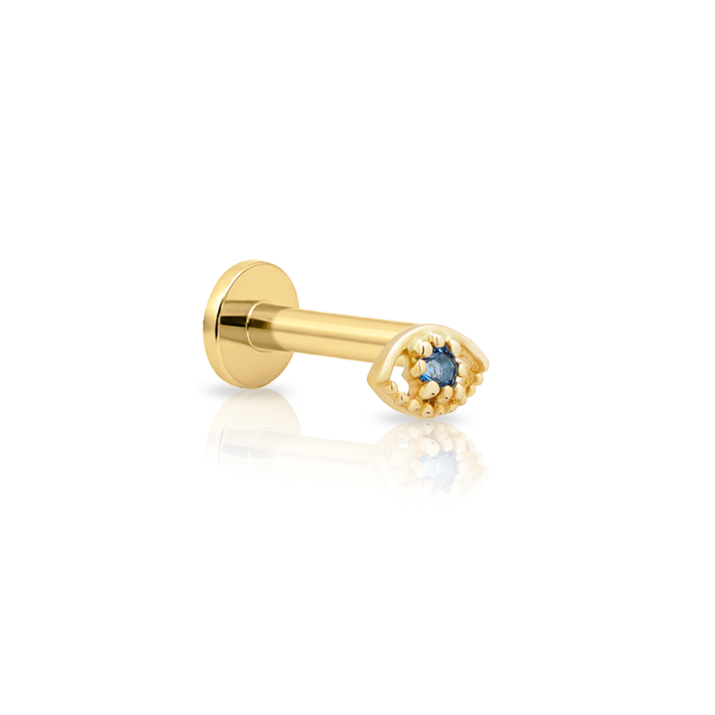 14kt Gold Flatback - Eye With Blue Crystal