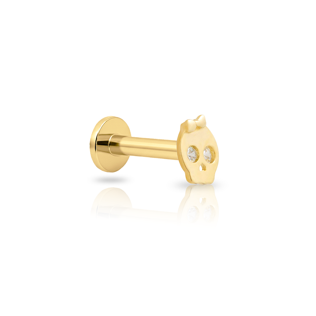 14kt Gold Flatback - Skull With Bow