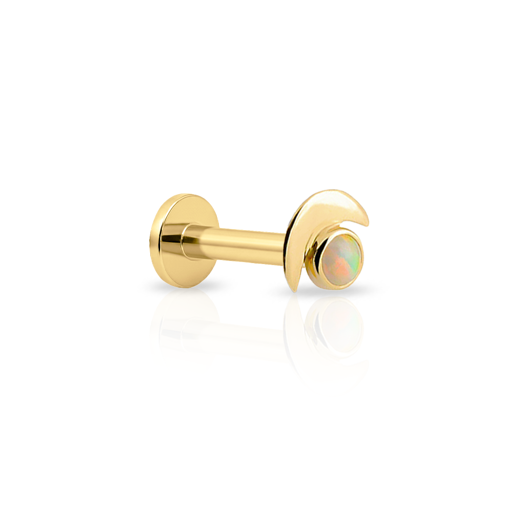 14kt Gold Flatback - Moon & Opal