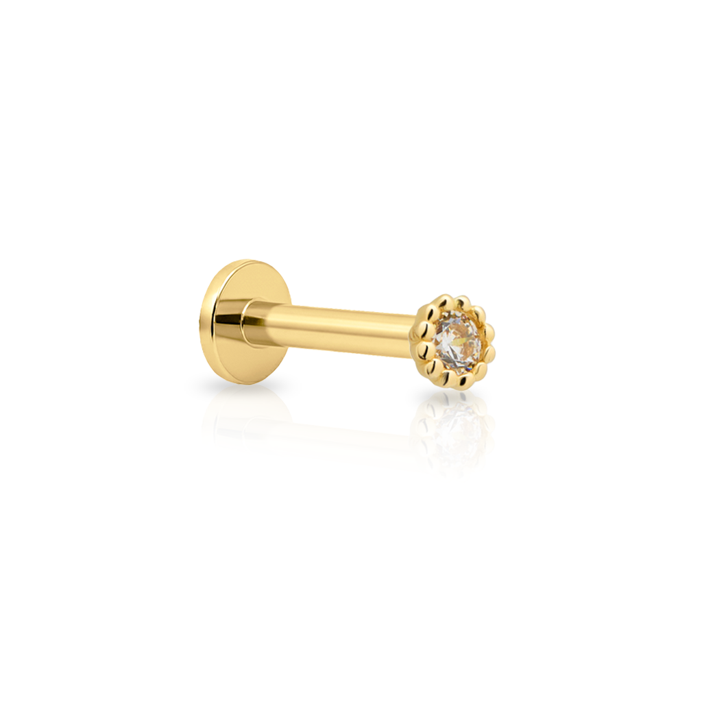 Lab Grown Diamond - 14kt Gold Flatback - Round with 14 beads