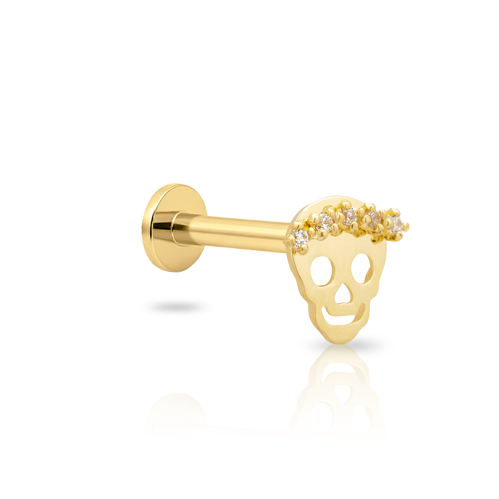 14kt Gold Flatback - Skull With Daisies