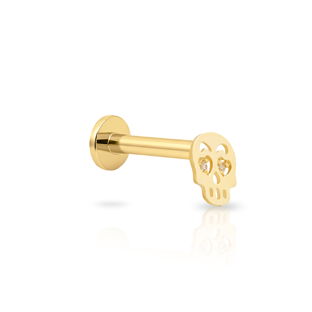 14kt Gold Flatback - Skull With Jewel Eyes