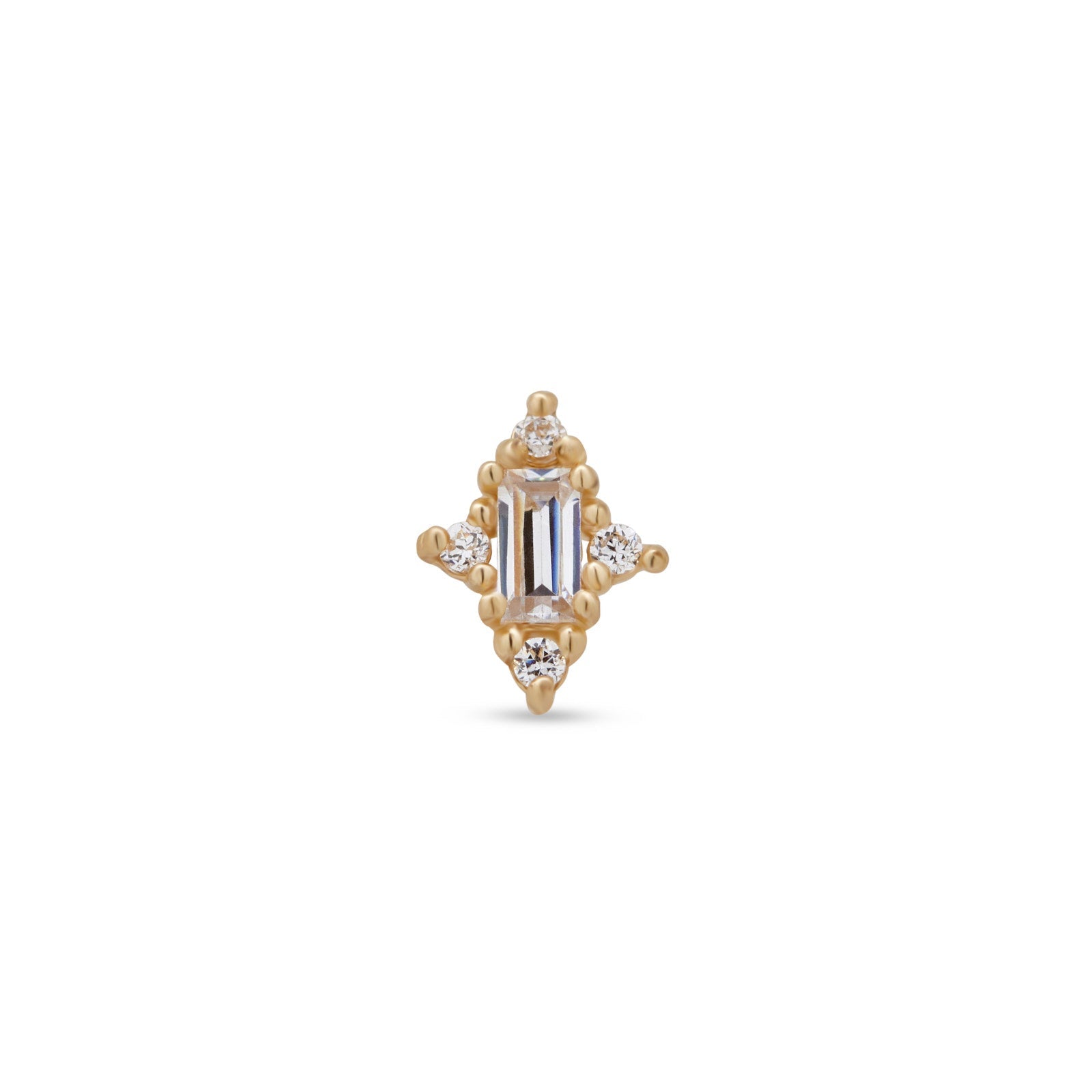 14kt Gold Flatback - Baguette With 4 Round CZ