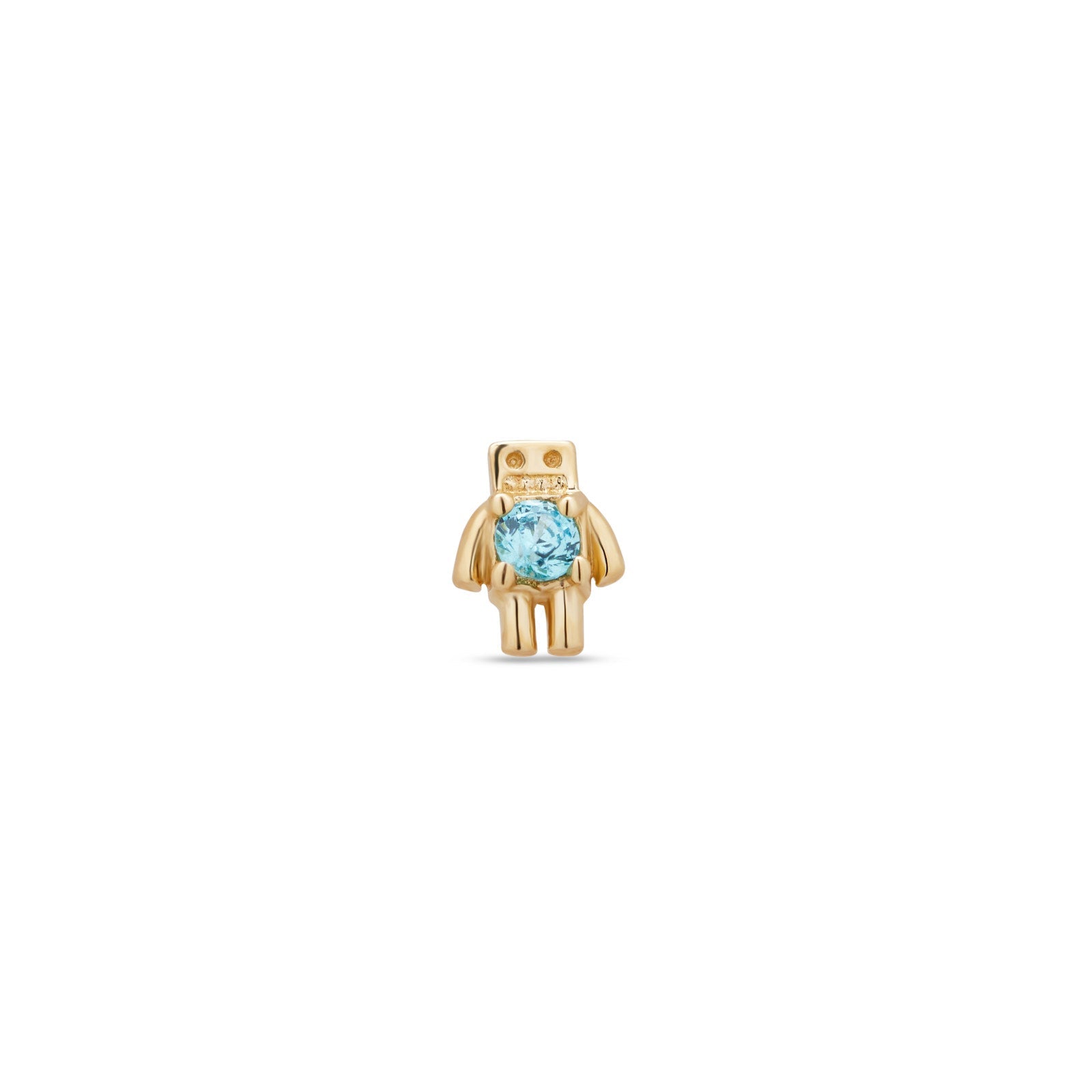 14kt Gold Flatback - Robot With Blue Jewel