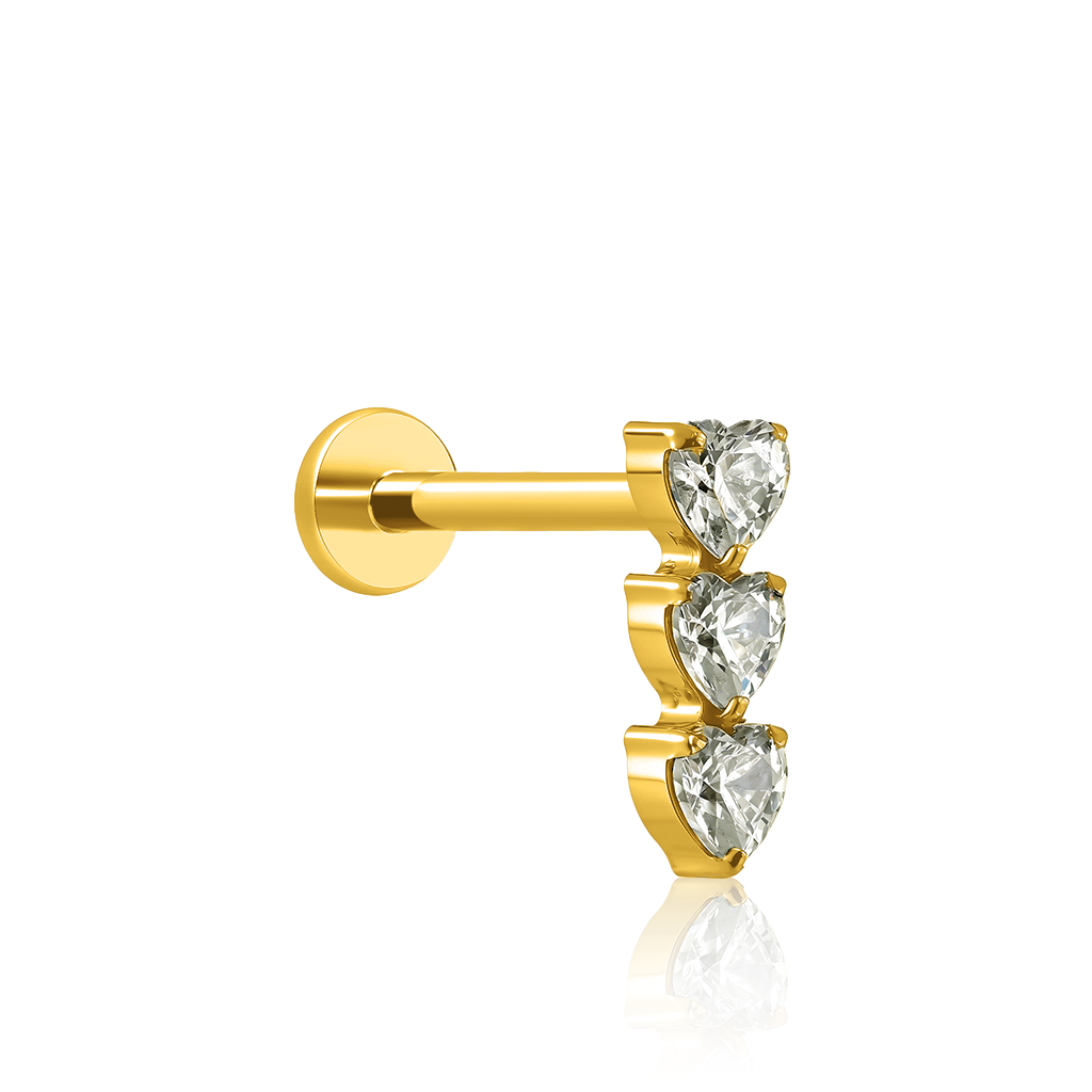18k v-Gold Titanium 3 Stone Heart Flatback