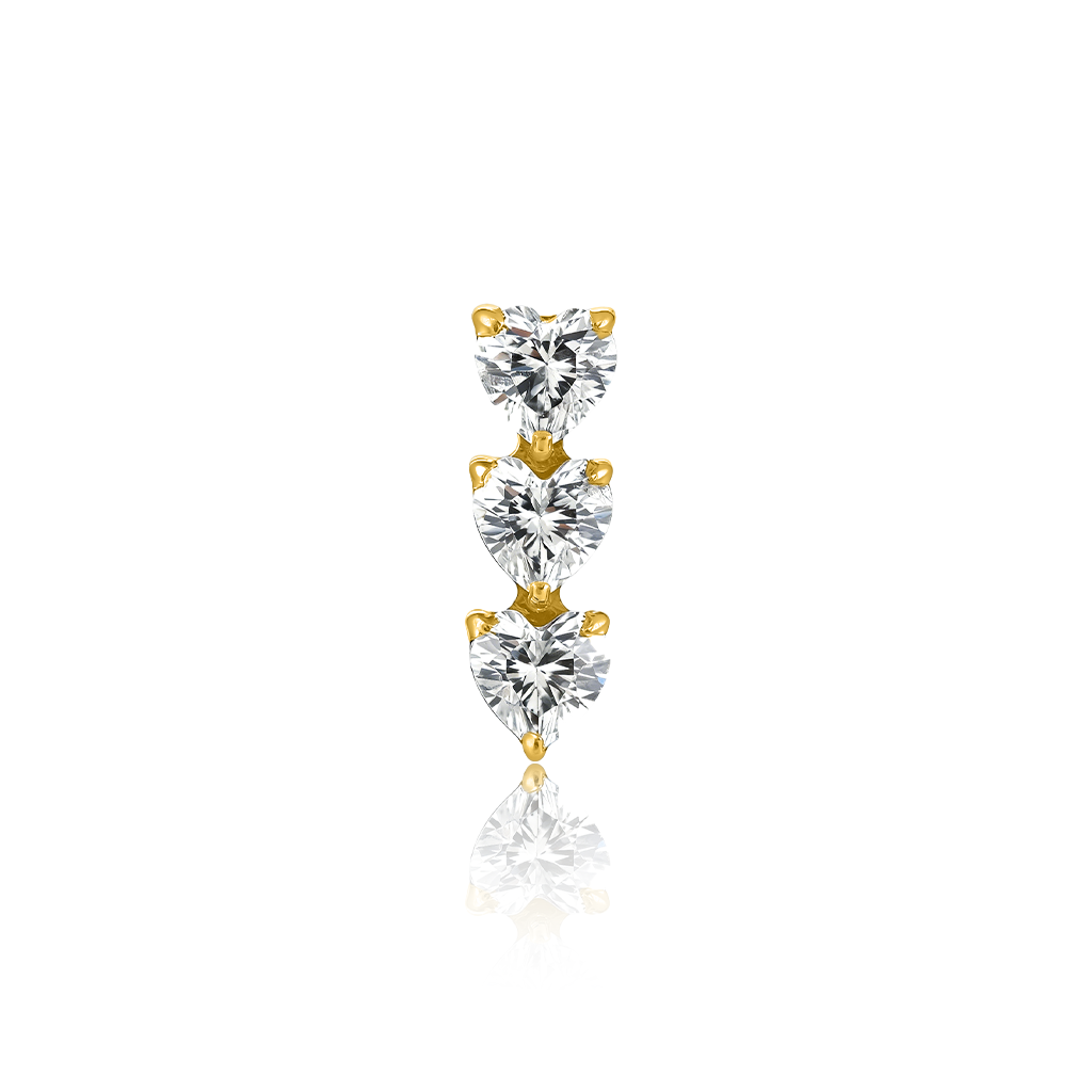 18k v-Gold Titanium 3 Stone Heart Flatback