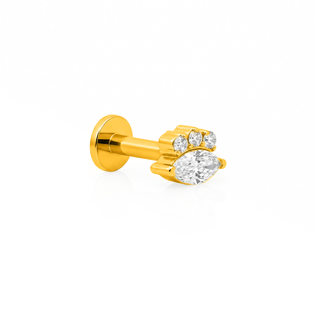 18k V-Gold Marquise with Trio Stones Flatback