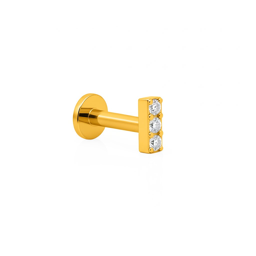 18k V-Gold Jewelled 3 Stone Bar