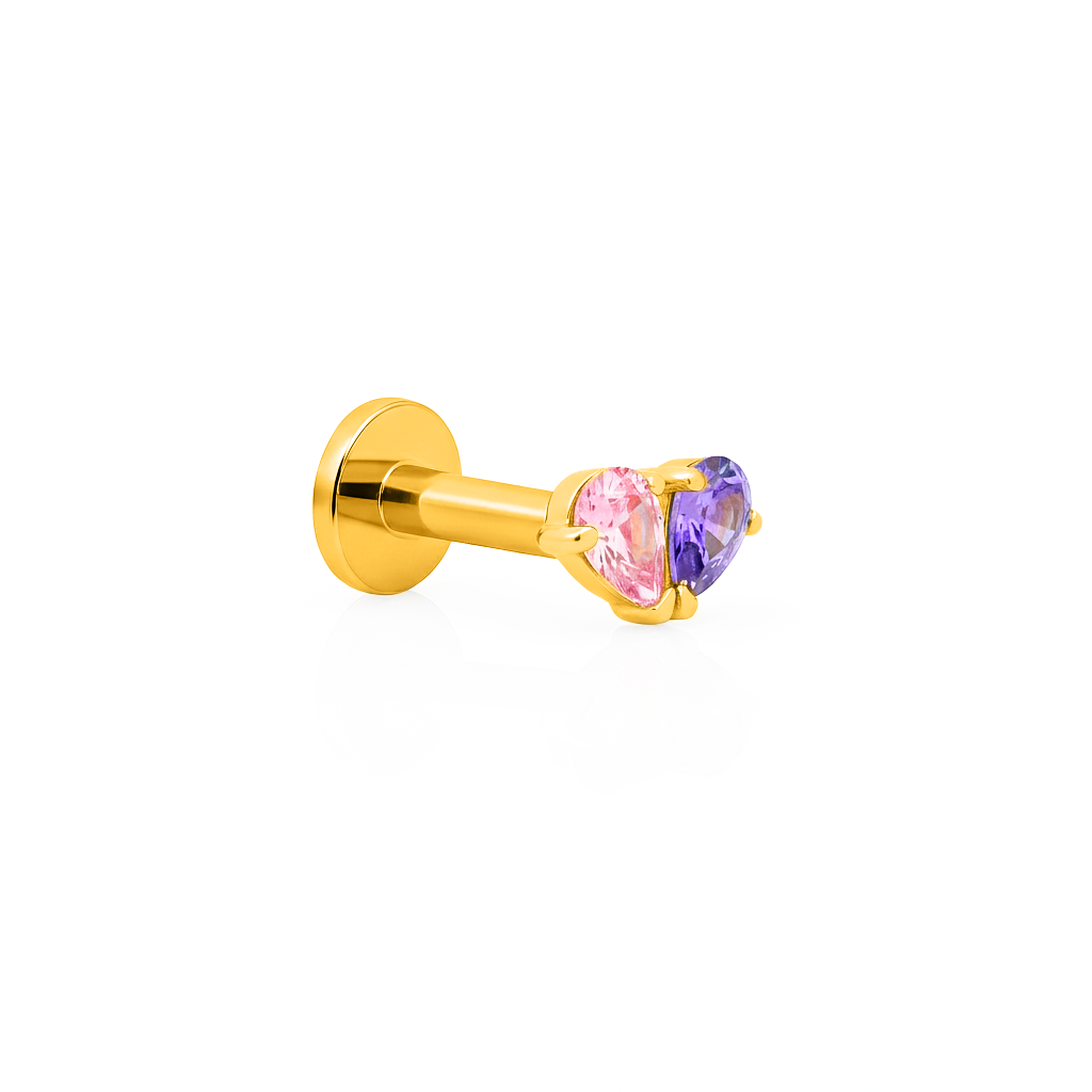 18k V-Gold Duo Tear in Amethyst & Pink Flatback