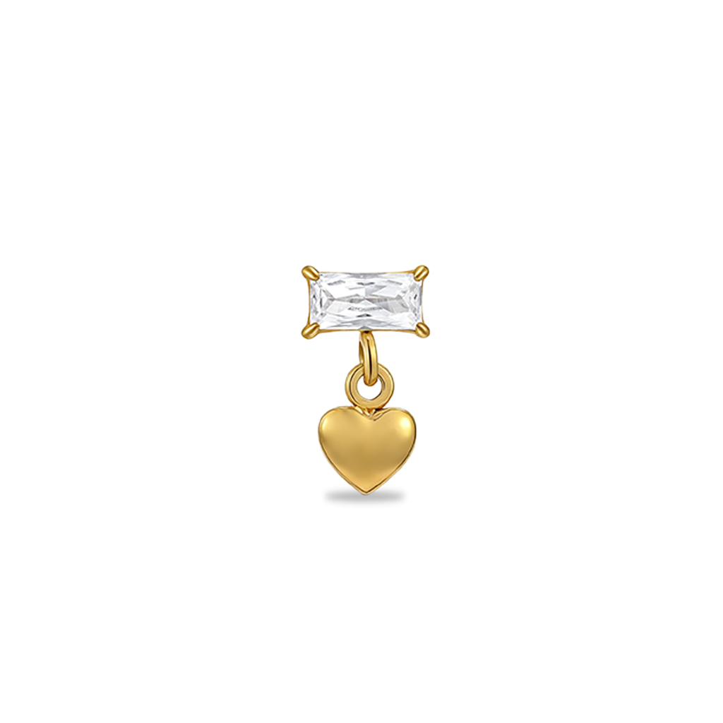18k V-Gold Baguette w Dangle Heart Flatback