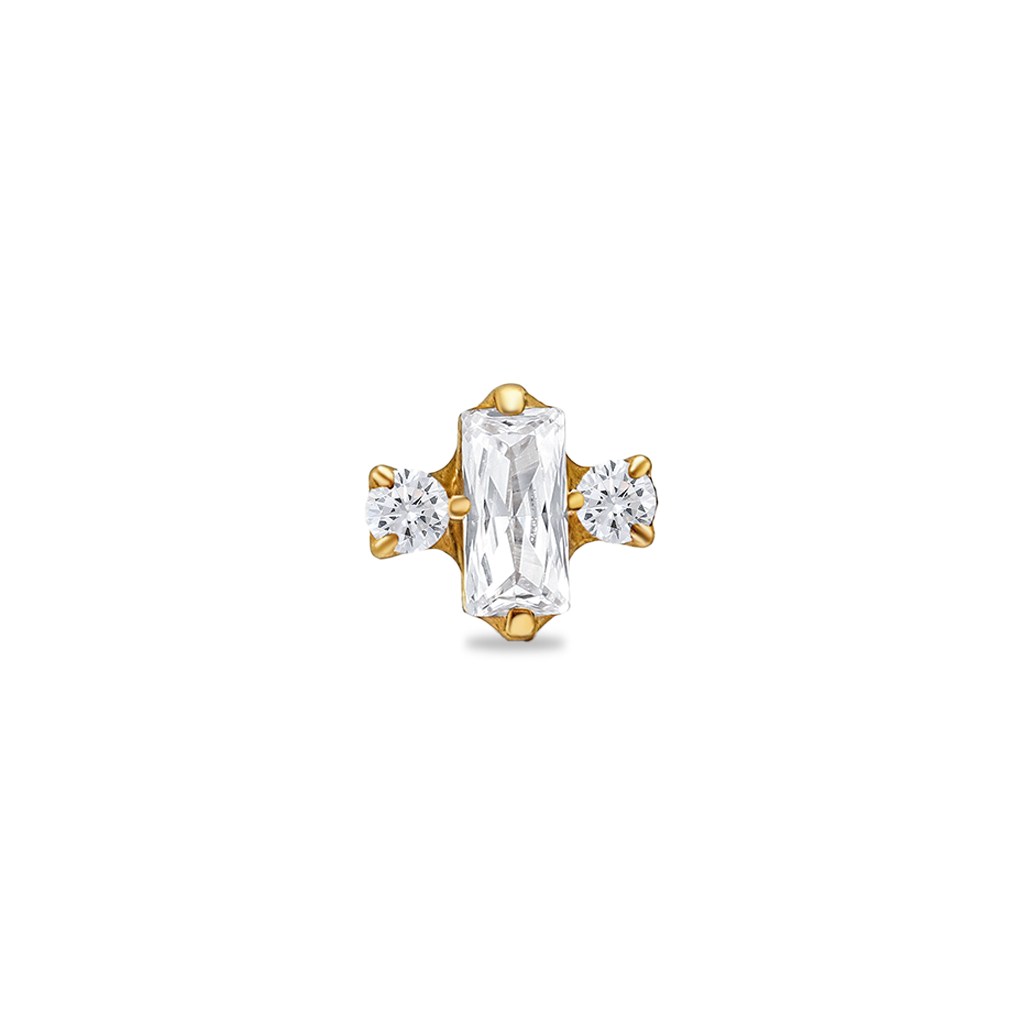 18k V-Gold Baguette w 2 Jewels Flatback
