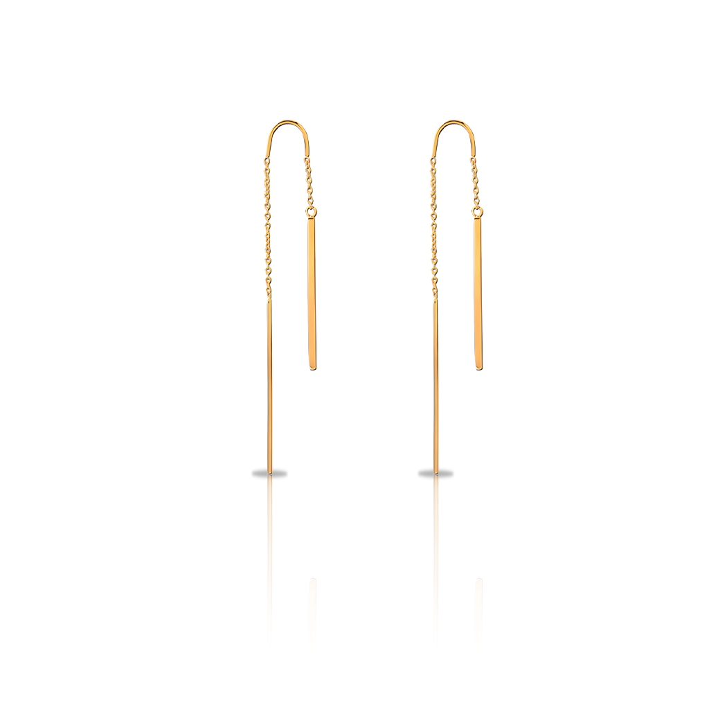 V-Gold Chain with hanging Bar Earrings - Pair