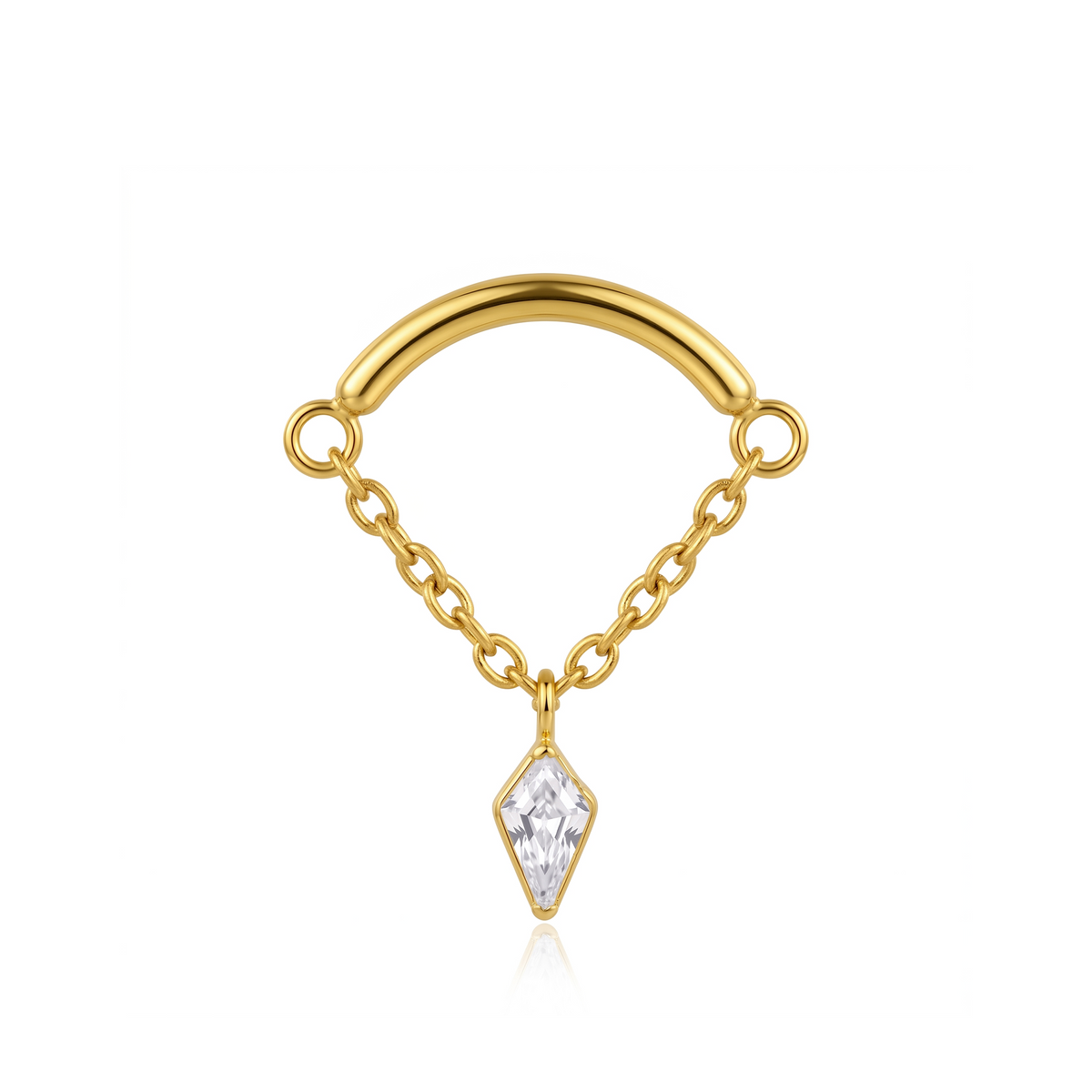 18k V-Gold Curved Bar Chain with Diamond Shape Crystal Flatback