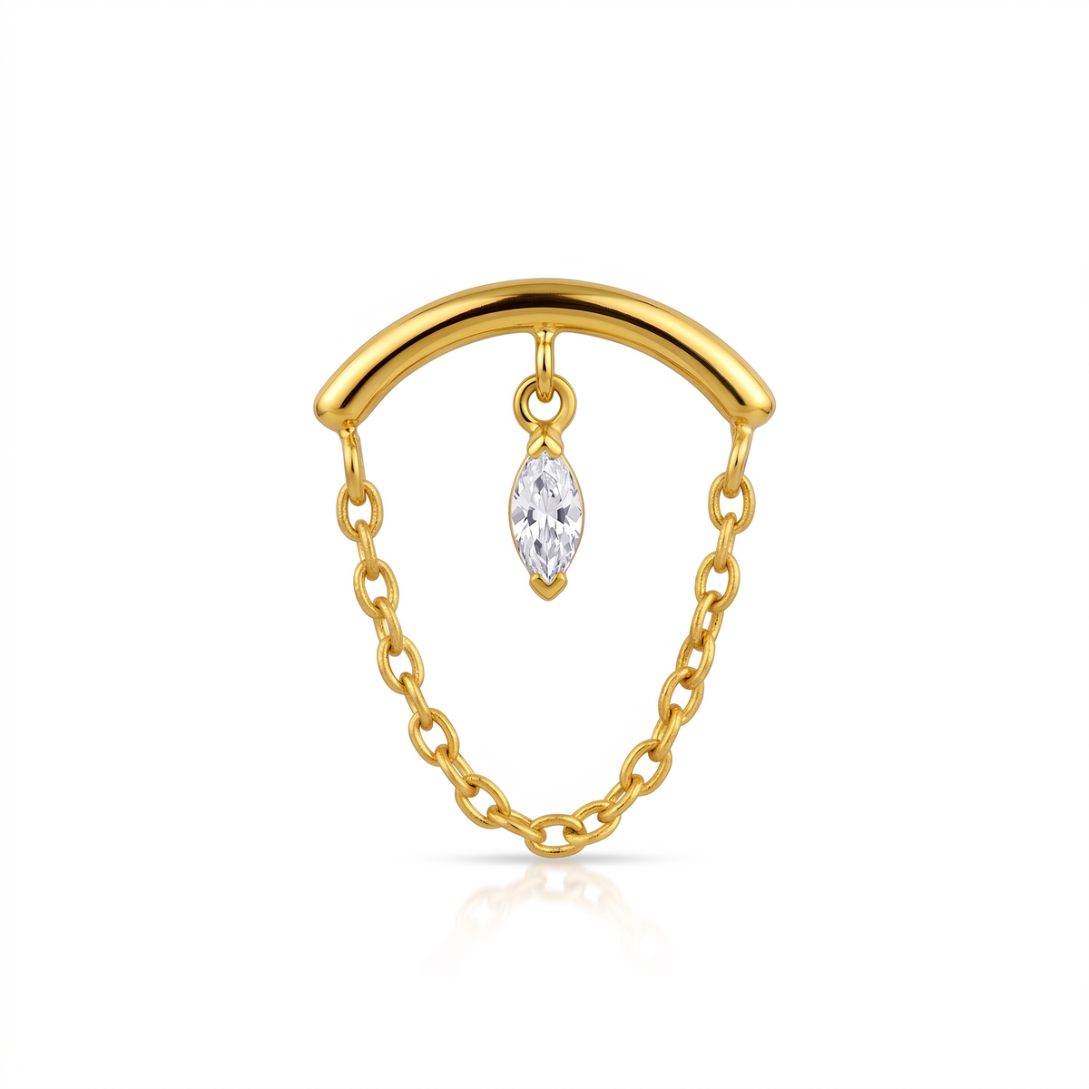 18k V-Gold Curved Bar Chain with a Marquise Crystal Flatback
