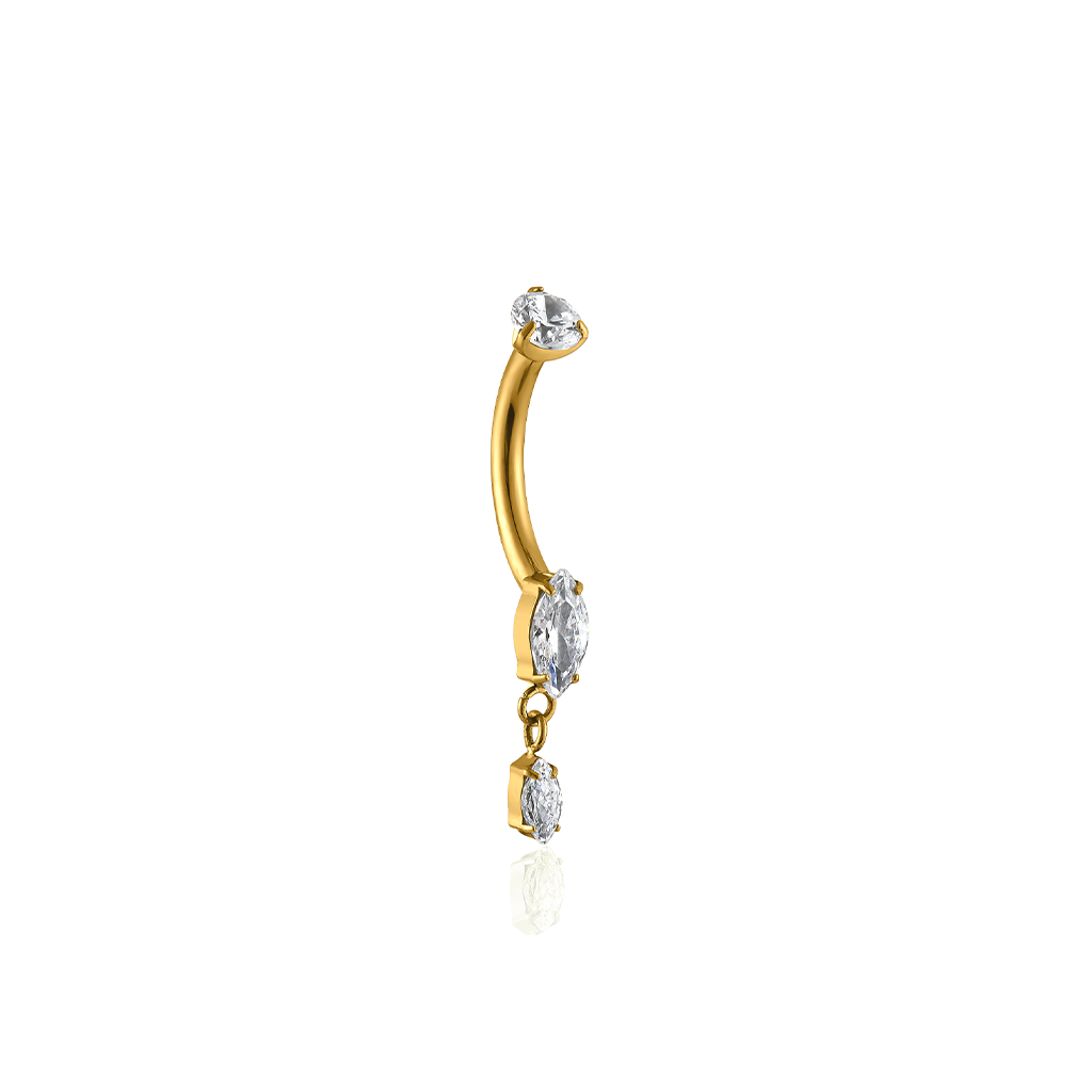 18kt V-Gold Marquise 1 Drop Navel Bar