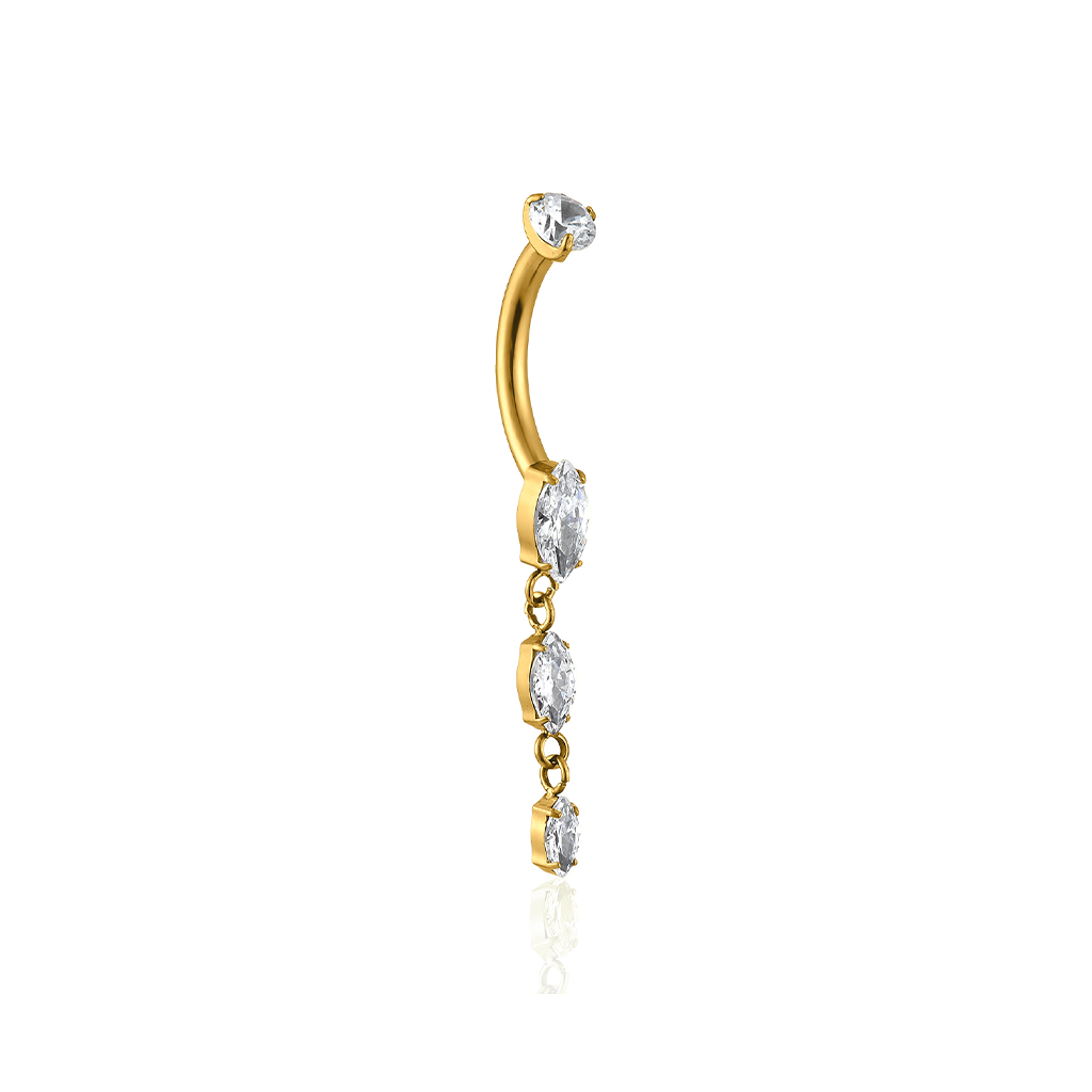 18kt V-Gold Marquise 2 Drop Navel Bar