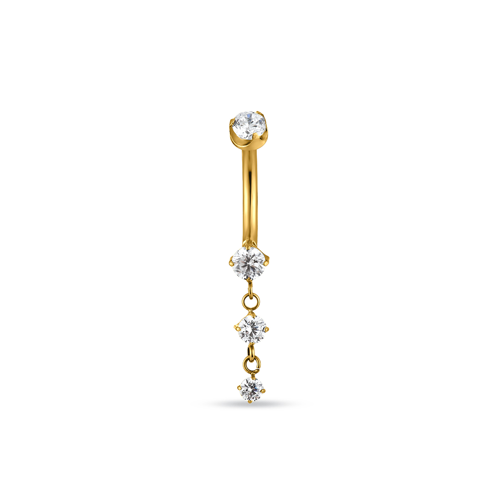 18kt V-Gold 3 Stone Drop Navel Bar