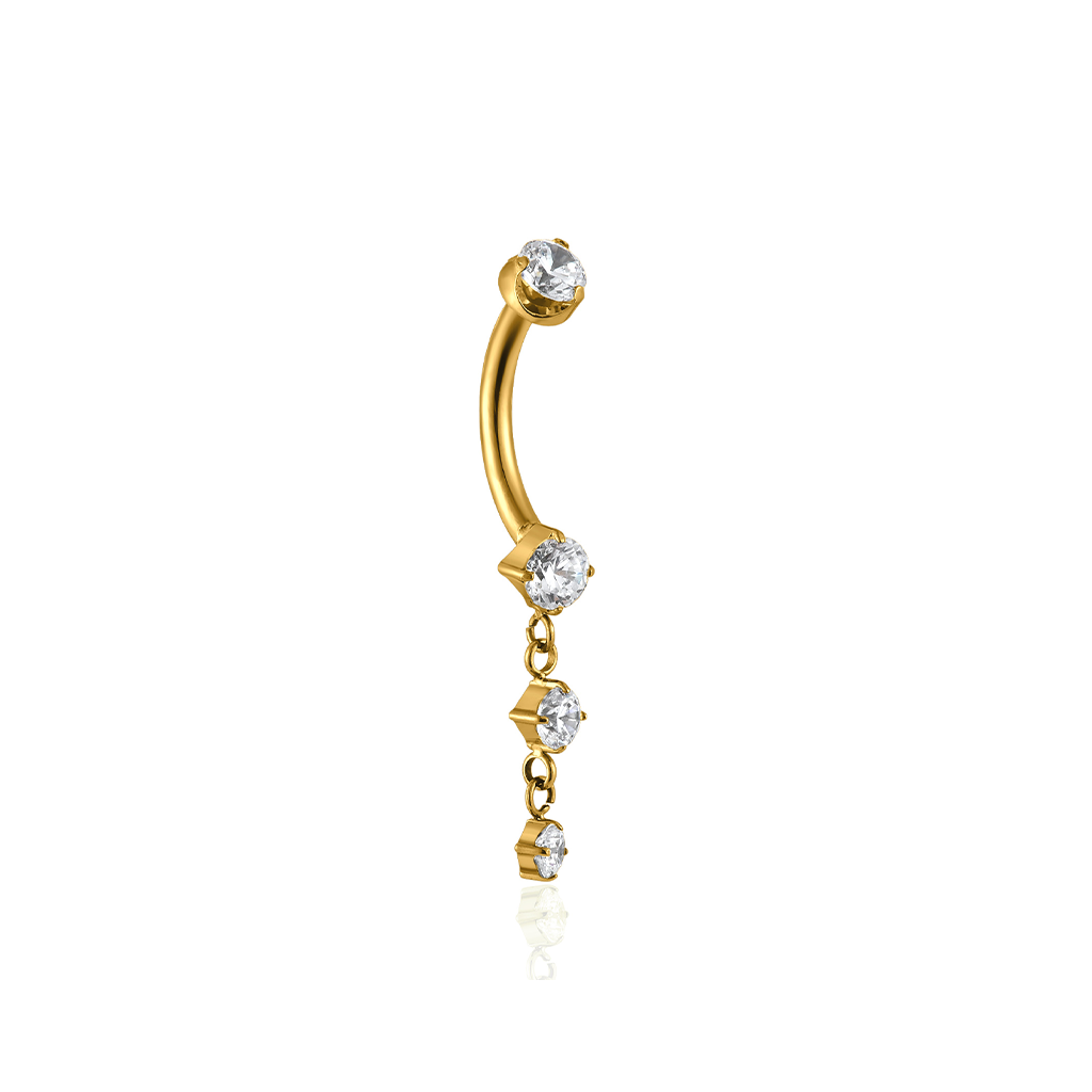 18kt V-Gold 3 Stone Drop Navel Bar