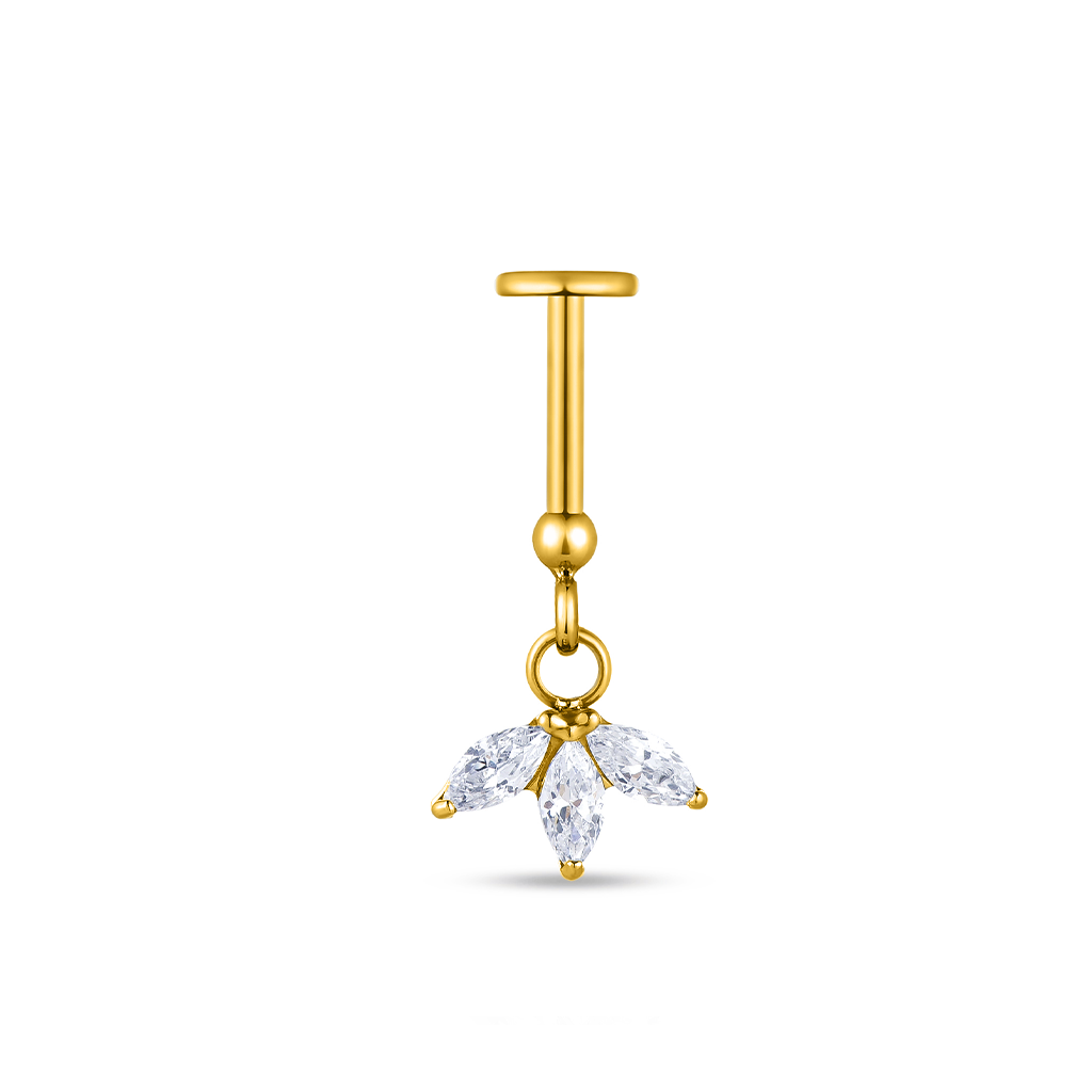 18k V-Gold Flower Fan Dangle Hidden Helix