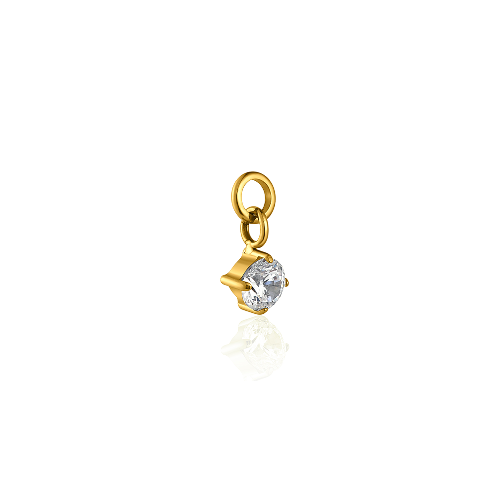 18K V-Gold Round Crystal Charm